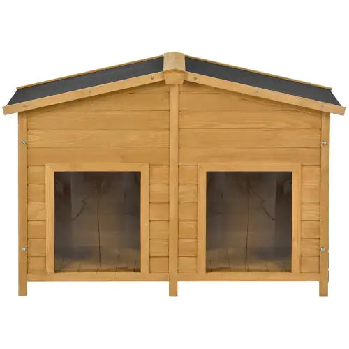 Large Wooden Dog House Outdoor Hut Style With Porch, 2 Doors